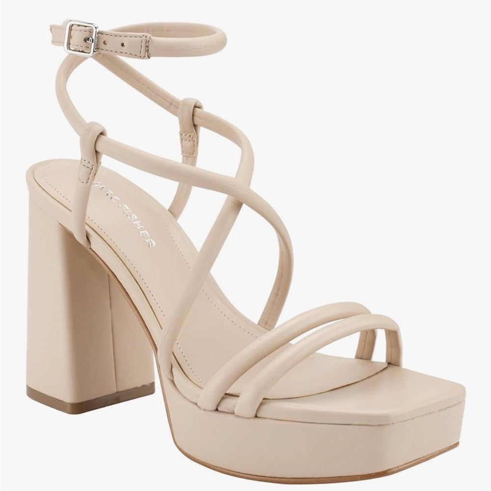 Marc Fisher Beige Strappy Block Heels